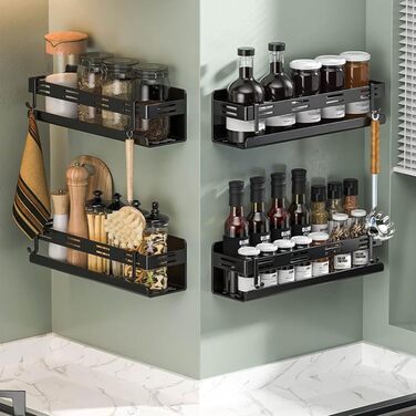 Настінна полиця для спецій та кухонного приладдя, чорна (40 см)