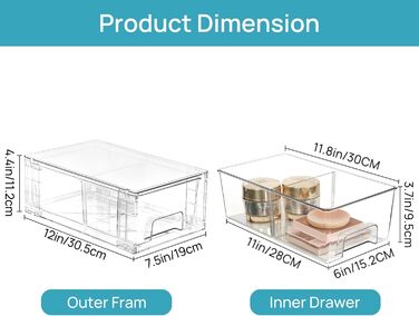 Vtopmart 4-Piece Stackable Storage Drawers, Clear Acrylic Drawer Organizers with Handles, Storage Organizer for Refrigerator, Bathroom, Closet, Pantry