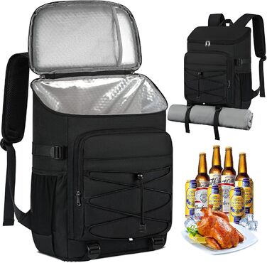 NUBILY 30L Insulated Cooler Backpack - Waterproof Cooler Bag Backpack - Large Insulated Cooler Bag - Thermo Lunch Bag for Camping, Outdoor Activities, Travel, BBQ, Hiking - Black