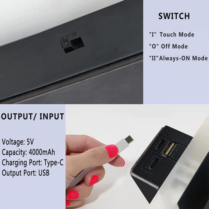 LED-стінна лампа VOMI з датчиком руху, акумуляторна, бездротова, USB-зарядка, 4000mAh, для коридору та сходищ, 2 білих світлодіода (сенсорне керування, 6000K)