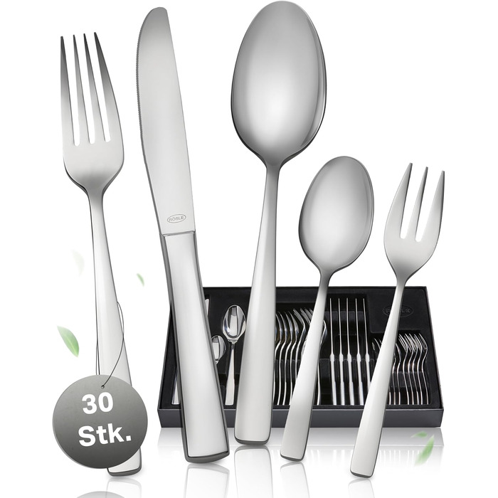 RÖSLE ELEGANCE Cutlery Set for 6 People – 30-Piece Highly Polished Stainless Steel 18/10 Cutlery Set – Premium Cutlery, Dishwasher-Safe Cutlery in an Elegant Gift Box, 30-Piece Dinner Cutlery Set