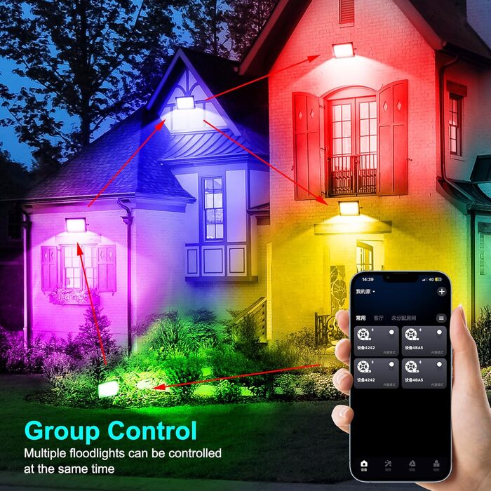 LED Floodlights Outdoor, 100W Smart RGB Floodlights with Remote Control and Bluetooth App, LED Floodlight Spotlights Color Changing Projector, IP66 Waterproof Floodlight for Gardens, Patios (2 Pack)