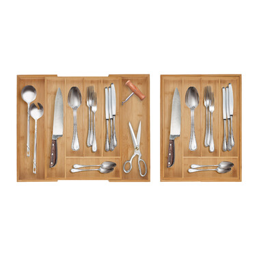 Relaxdays Extendable Bamboo Cutlery Box