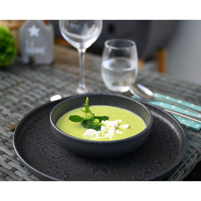 MÄSER Серія Tiles Vintage - посуд для 4 осіб у мавританському стилі, 12 предметів, чорний керамічний сервіз (комбінований)