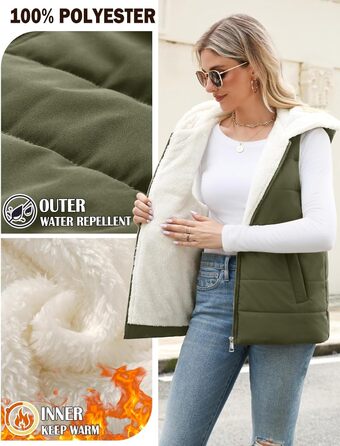 Жіноча тепла степкова жилетка Yuson з капюшоном, без рукавів, на осінь-зиму, військовий колір, розмір L