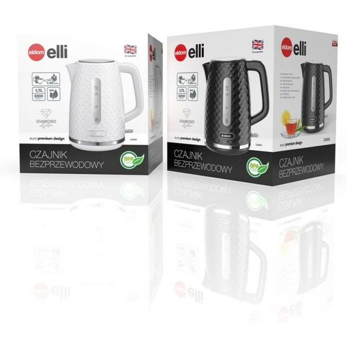 Електричний чайник Eldom C265B 1.7 л, білий, ретро дизайн, індикатор рівня води