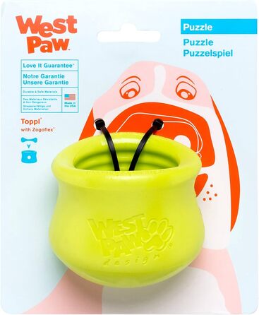 WEST PAW Zogoflex Toppl Treat Dispenser Dog Toy Puzzle - Interactive Chew Toy for Dogs - Dog Toy for Moderate Chewers, Fetch, Catch - Holds Dry Food, Treats (Small, green)