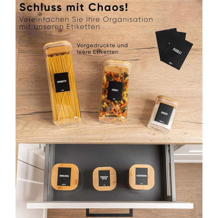 Набір скляних контейнерів для зберігання Deco haus® (6 шт.) з кришкою, етикетками - герметичні банки для круп, макаронів, спецій