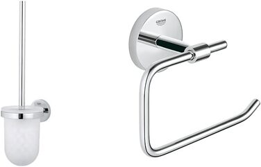 Essentials Toilet Brush Set & BAU Cosmopolitan Toilet Paper Holder (Material: Metal, concealed mounting, for drilling or gluing), Chrome, 40457001, Small
