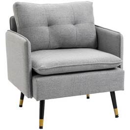 HOMCOM Single Armchair, Upholstered Armchair, Linen-Look Accent Chair, Lounge Chair with Cushion, Armrest Chair with Steel Legs, Supports up to 120 kg | Aosom
