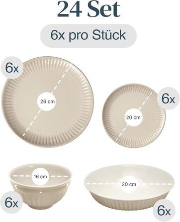 Набір посуду Steingut Hygge 24 елементи (6 осіб), світло-коричневий, преміум якість