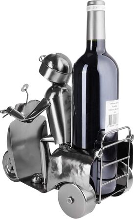 BRUBAKER Wine Bottle Holder Scooter Rider Silver - Metal Sculpture Bottle Stand - 27 cm Metal Figure Wine Gift for Scooter Fans - with Greeting Card