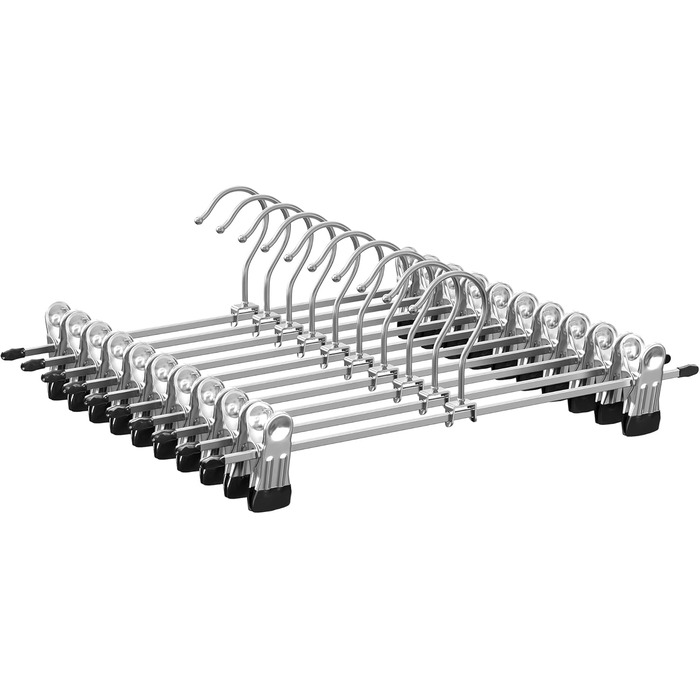 Набір вішалок для штанів SONGMICS (10 шт.), металеві, 31 см, з кліпсами, для штанів, спідниць, шкарпеток, міцні, срільно-чорного кольору