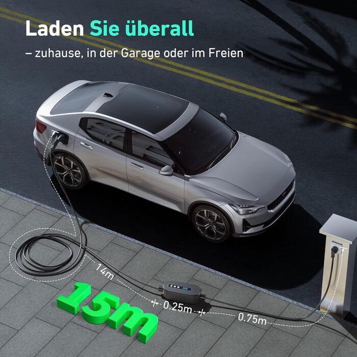 Кабель для зарядки електромобіля EVJUICION, Тип 2 - Schuko, 3.68kW, 15м, IP67