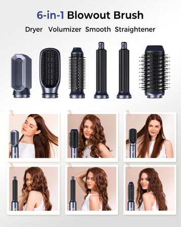 OKWRAP Haarstyler 5-в-1: Airbrush, фен, локони, випрямляч. Набір для волосся з LCD-дисплеєм (блакитний)