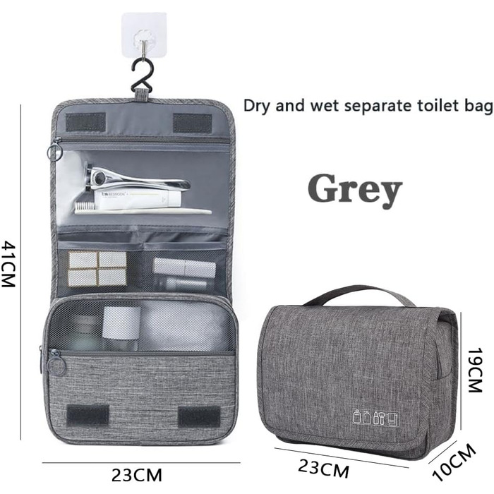 Сумка для подорожей з організацією, сіра. З металевим гачком для підвішування.