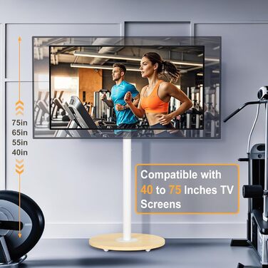 Підставка для телевізора Unho з коліщатками, регульована по висоті, для телевізорів 40-75 дюймів, VESA 600x400 мм, до 50 кг, біла