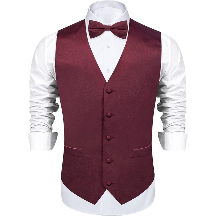 Жилет чоловічий DiBanGu з атласу та краваткою-метеликом, набір для костюма/смокінгу, однотонний, для весілля/вечірки (3XL, атлас, бордовий)