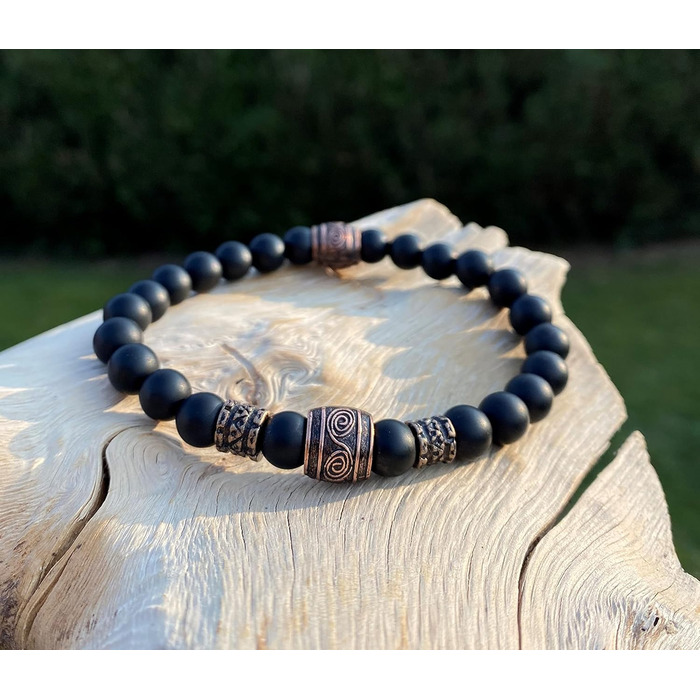 Браслет Вікінг Onyx 8mm | Ручна робота | Браслет з перлин | У подарунковій коробочці (16, Onyx) 16 см