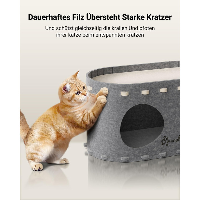 Felt Cat Cave, Felt Cat House, Cat Bed, Cat Cave for Cats, 58 x 33 x 30cm, Peek-a-Boo for Play, Winter-Proof, Cat Nail Protection, Beige (Felt Cat Cave Grey)