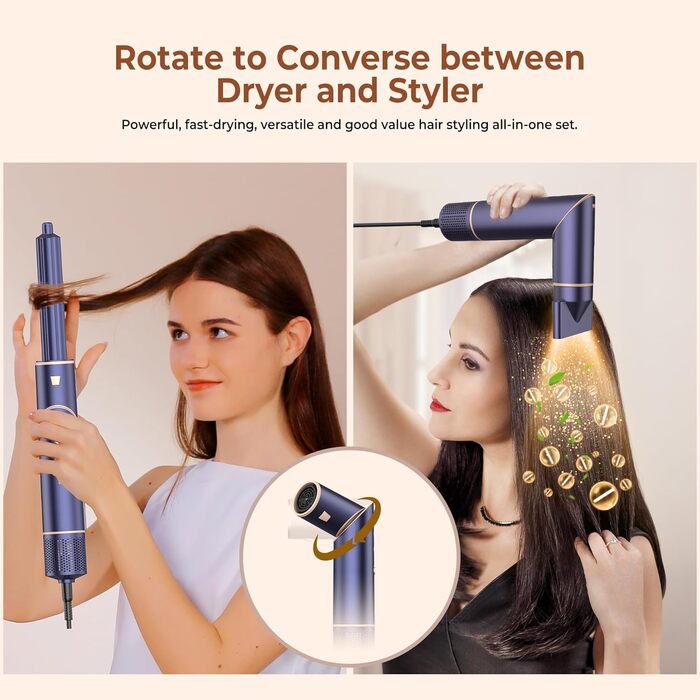 Фен-щітка Air Styler 7 в 1: іонізація, складний, 110,000 обертів, для укладання, локонів, випрямлення, блакитний