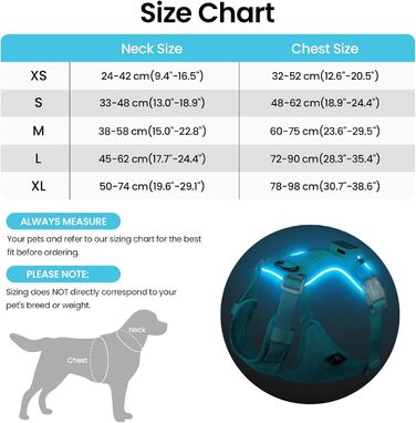 Світлодіодне шлейка для собак з підсвічуванням LED, перезаряджувана - шлейка з LED для собак маленьких, середніх та великих порід, світловідбиваюча, регульована, XL (Блакитний, Large)