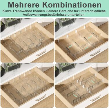 FUNIZE Adjustable Drawer Dividers with Inserts, 8 Piece, 32-58cm Long Dividers with 16 Piece 9-18cm Inserts, Expandable Drawer Organizer for Kitchen, Bedroom, Office Storage