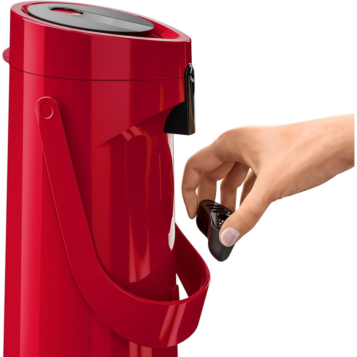Emsa 515708 Ponza Pump Thermos, Insulated Carafe, Thermos Flask, 1.9L Capacity, Insulated Mug, Pressure Lever, Detachable Drip Tray, Red, 17 x 16.5 x 39 cm