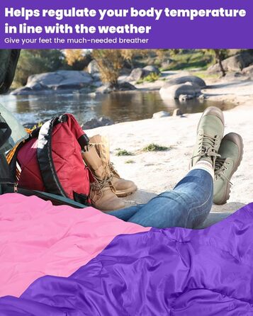 Сплячий мішок Outdoor Sportneer для кемпінгу: 3-4 сезонний літній спальний мішок, зимовий спальний мішок, компактний, портативний, ультралегкий для дорослих, фіолетовий+рожевий, 220x75 см