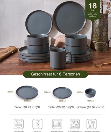 Набір посуду Mercury, 12-кількісний, набір тарілок з каменю, для 4 осіб, з тарілками для їжі, десертними тарілками, мисками для каші, сумісний з мікрохвильовою піччю та посудомийною машиною, колір вугільно-сірий