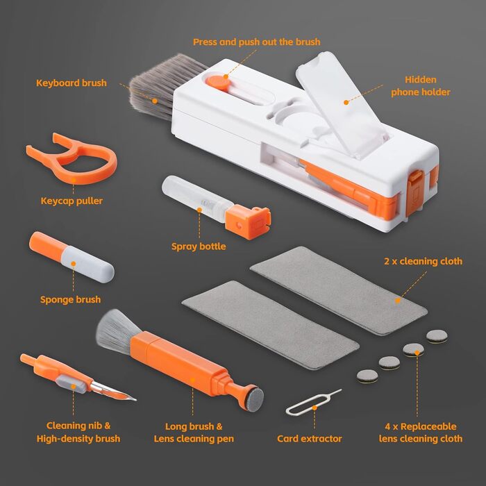 Набір для чищення клавіатури Alyvisun 11 в 1: для ноутбука, телефону, планшета, комп'ютера (помаранчевий)