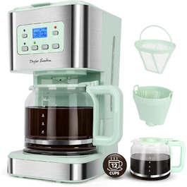 Кавомашина Taylor Swoden Darcy 950W з таймером, 1.5л, 12 чашок, автоматичне відключення, захист від протікання, багаторазовий фільтр, BPA-free, зелена