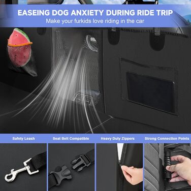 Захист для заднього сидіння автомобіля для собак з жорстким дном, 400 lbs, водовідштовхувальний, з сіткою, чорний, розмір L (147x75 см), штучна шкіра