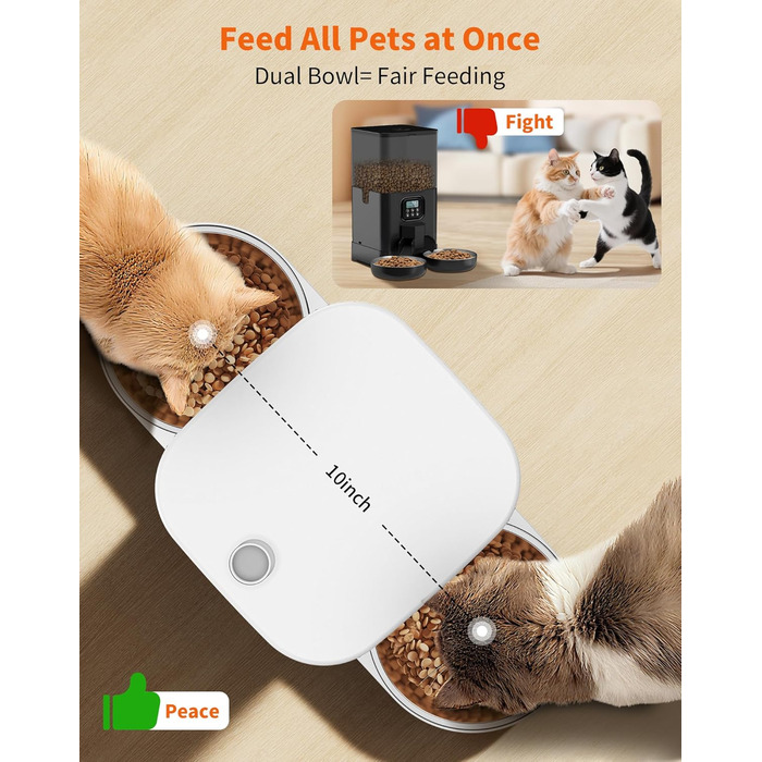 Автоматичний годівниця для котів та собак HoneyGuardian з таймером, 2 миски, 3.5L, стабільна, з антиковзкими ніжками