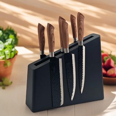 Magnetic knife block, black wooden holder, knife display holder, magnetic stand with strong improved magnets, knife strips