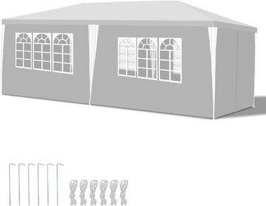 Garden pavilion, garden gazebo with 6 side walls and windows, stable, UV protection, waterproof, party pavilion, folding gazebo, garden tent, party tent, for outdoor use, garden, party, wedding (3x6m, white)