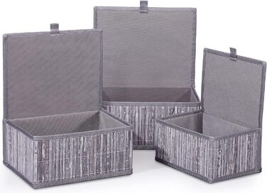 Honeycomb Storage Basket with Lid, Woven - Bamboo Decor Storage Boxes, Set of 3 Rattan Basket with Lid Woven Fabric Insert for Bathroom Kitchen Shelf Organization (Large/Medium/Small) (Gray Marble)