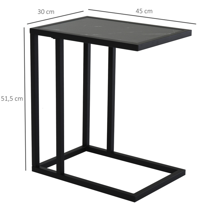 HOMCOM Side Table, Coffee Table with Marble Look, Coffee Table with Metal Frame, for Living Room, Bedroom, 45 x 30 x 51.5 cm Black | Aosom