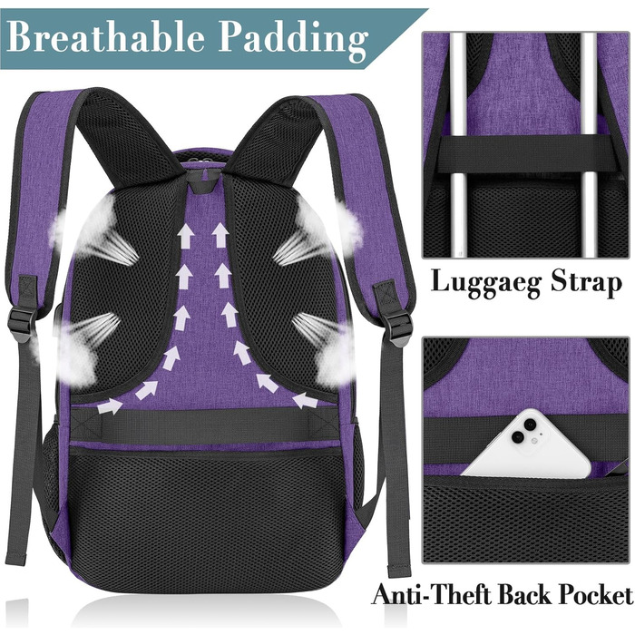 Рюкзак BIKROD для чоловіків та жінок, шкільний рюкзак для хлопчиків та дівчаток-підлітків, 15.6 дюймів для ноутбука, робочий, для подорожей, кемпінгу, роботи, 15.6' (фіолетовий)