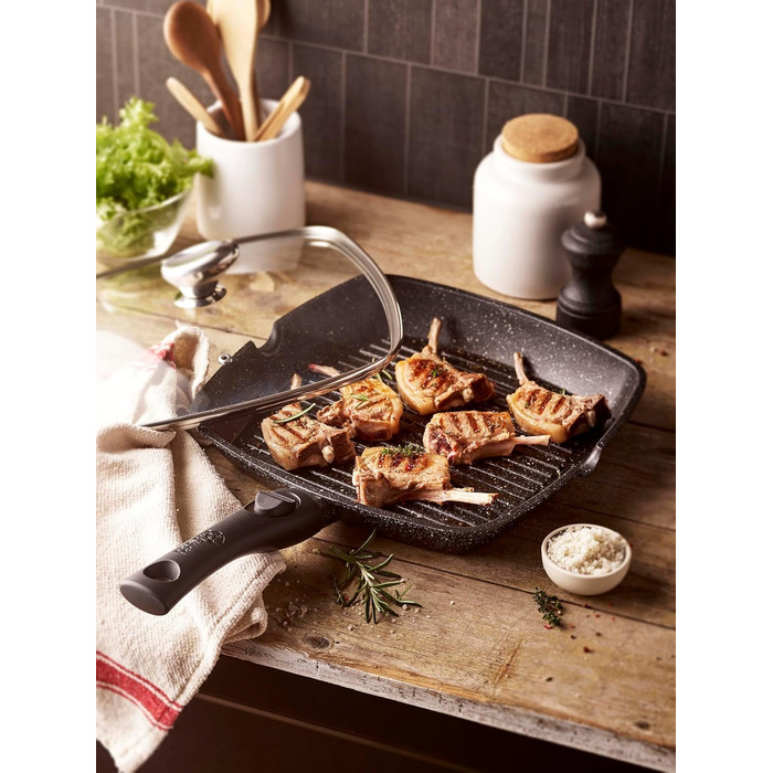 Pradel Excellence Гриль-сковорода алюмінієва лита 28x28 см з кришкою, антипригарне покриття (камінь), знімний ручка, для всіх плит - 28 см