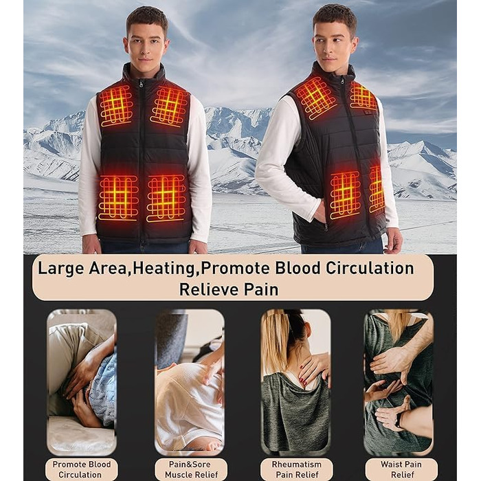 Обогріваючий жилет Seenew для чоловіків з акумулятором 15000mAh, 13 зон нагріву, 3 режими температури, зимовий жилет-куртка з підігрівом