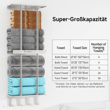 Трирівнева підставка для рушників з металевою полицею та 4 гачками, 86 см, срібна | Підставка для рушників для ванної кімнати