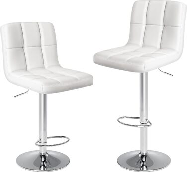 DUMOS 2-Piece Adjustable Bar Stool Set - Modern Style Metal Bar Stools for Kitchen, Bar, and Living Room (White)