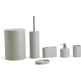 Набір для ванної кімнати Herzberg HG04449, 6 предметів з бамбука, сучасний дизайн, екологічний, салатовий