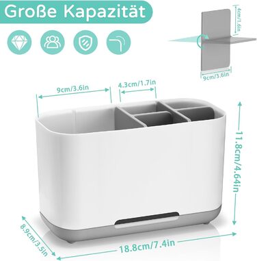 Тримач для зубних щіток, органайзер для електричної зубної щітки, регульований підставка з пластику з неслизьким дном, 4 відділення для зубних щіток + 2 відсіки для зберігання