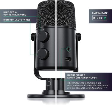 Конденсаторний мікрофон CSL з мікрофонною стійкою - Комплект для запису вокалу, подкастів, стрімінгу та геймінгу. XLR та 3.5mm підключення, велика мембрана, студійний мікрофон