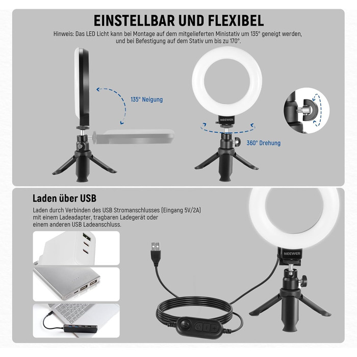 NEEWER Ring Light 5' з міні-штативом для відеоконференцій, стрімінгу та макіяжу. Комплект для монітора, веб-камери, ноутбука, смартфону. BR60