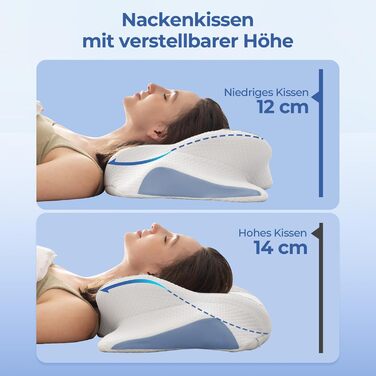 Ортопедична подушка Uniency для шиї з Memory Foam - для сну на боці, спині та животі, зняття болю в шиї та плечей (66 x 40 x 14 см, блакитна)