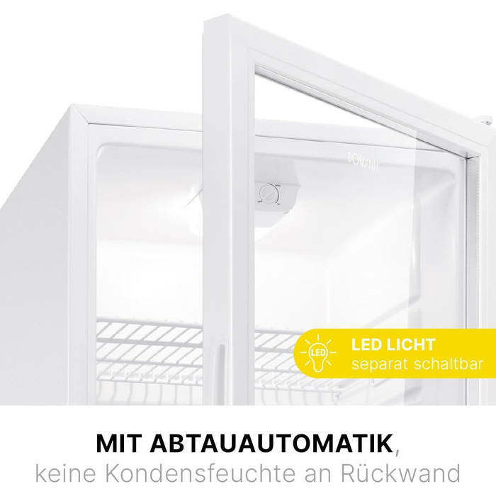 Холодильник для напоїв Bomann® KSG 7289 з скляними дверцятами, 245 л, 5 полиць, автоматична розморожування, регулювання температури, білий (Модель 2024)