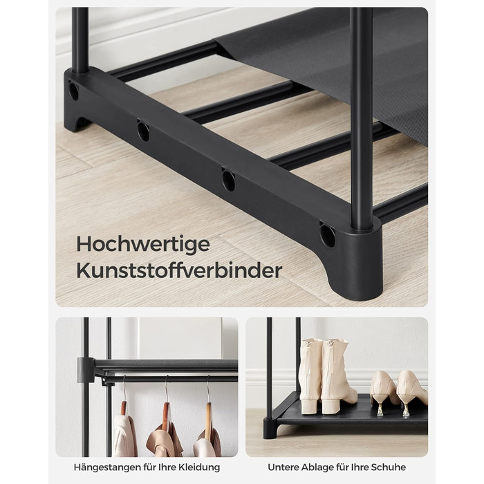 SONGMICS Storage Cabinet, Portable, with Hanging Rod, Foldable, Wardrobe, Bedroom, Office, 140 x 43 x 174 cm, RYG02GY (Black)